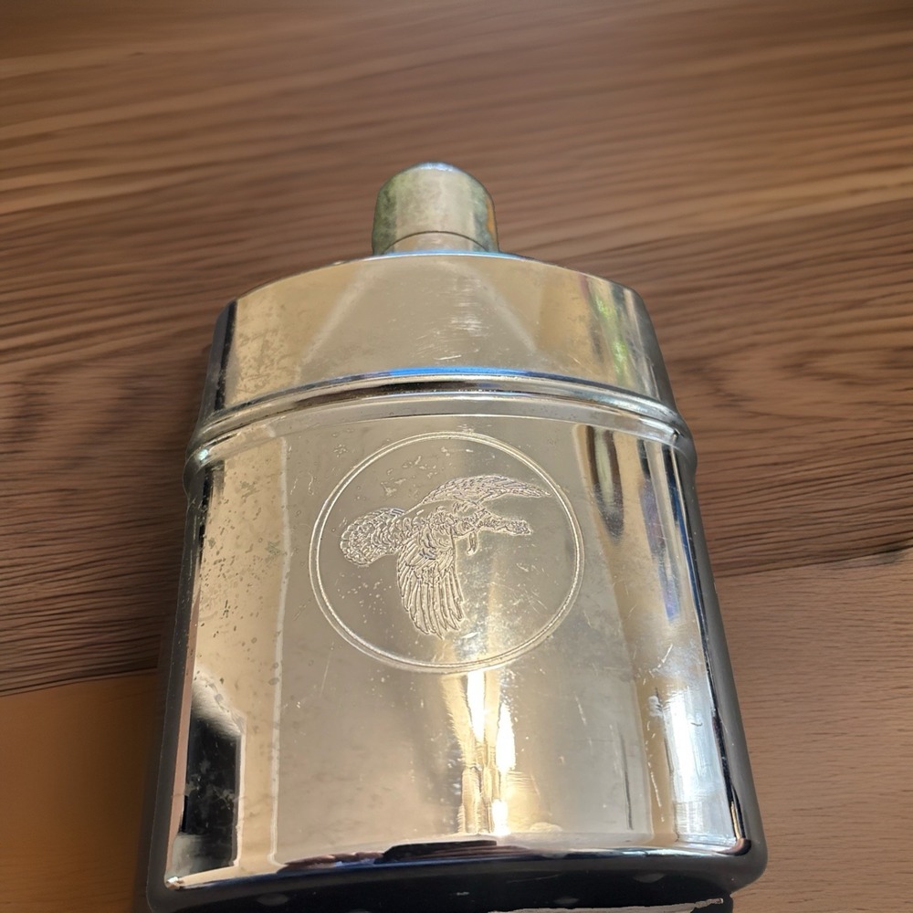 Wild Turkey Chrome Glass Lined Flask GA Liquor 1980s Tax Stamp Austin Nichols